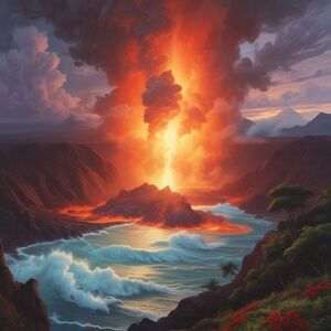 Fiery Landscape Art Print with Red and Orange Hues
